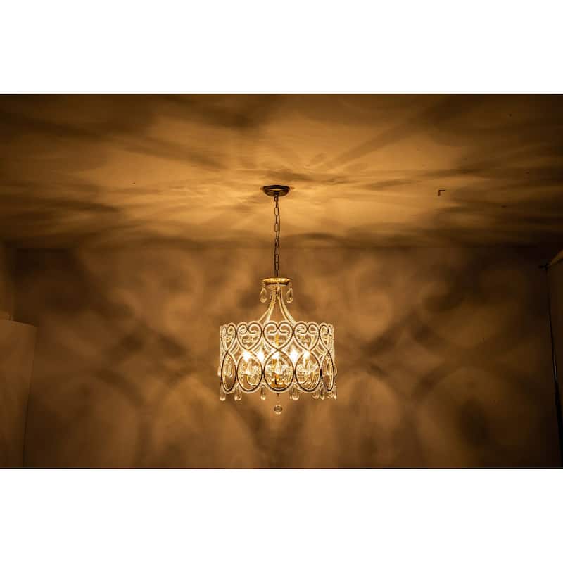 5-Light Mid-Century Modern Vintage Luxury Drum Crystal Chandelier Round Candle Pendant Light for Living Room