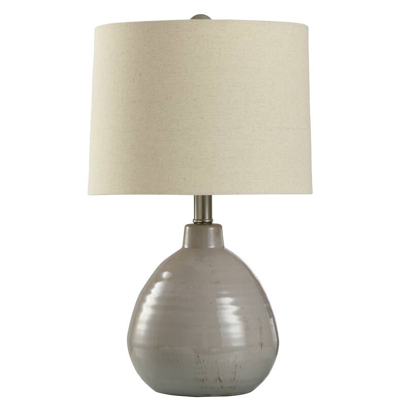 StyleCraft Cameron Ceramic Coconut Milk Table Lamp - Beige Hardback Linen Shade - Glacier Gray