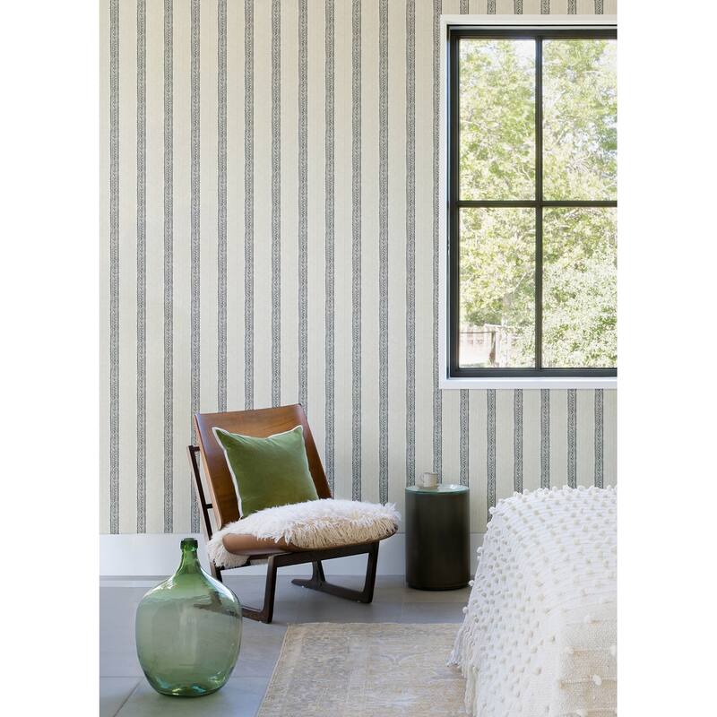 Chesapeake Mandevilla Black Vine Stripe Wallpaper