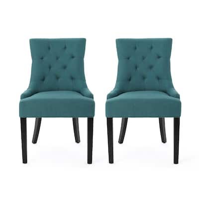 Chen Dining Chair Set of 2, 36 Inch Oval Shaped Padded Cushion, Teal