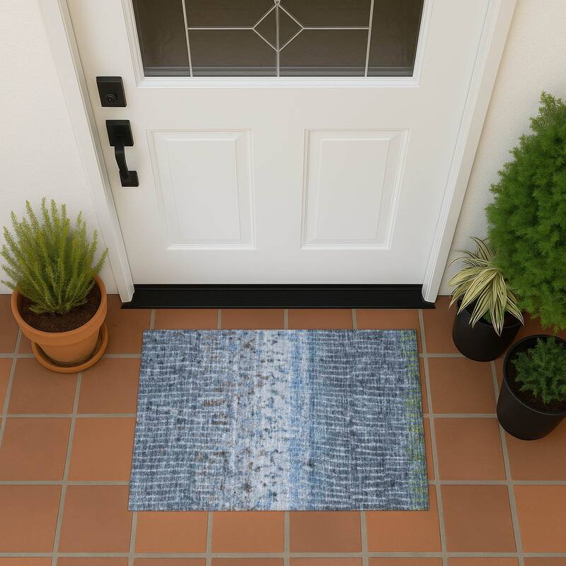 Machine Washable Indoor/ Outdoor Boho Modern Chantille Rug - Blue - 1'8" x 2'6"