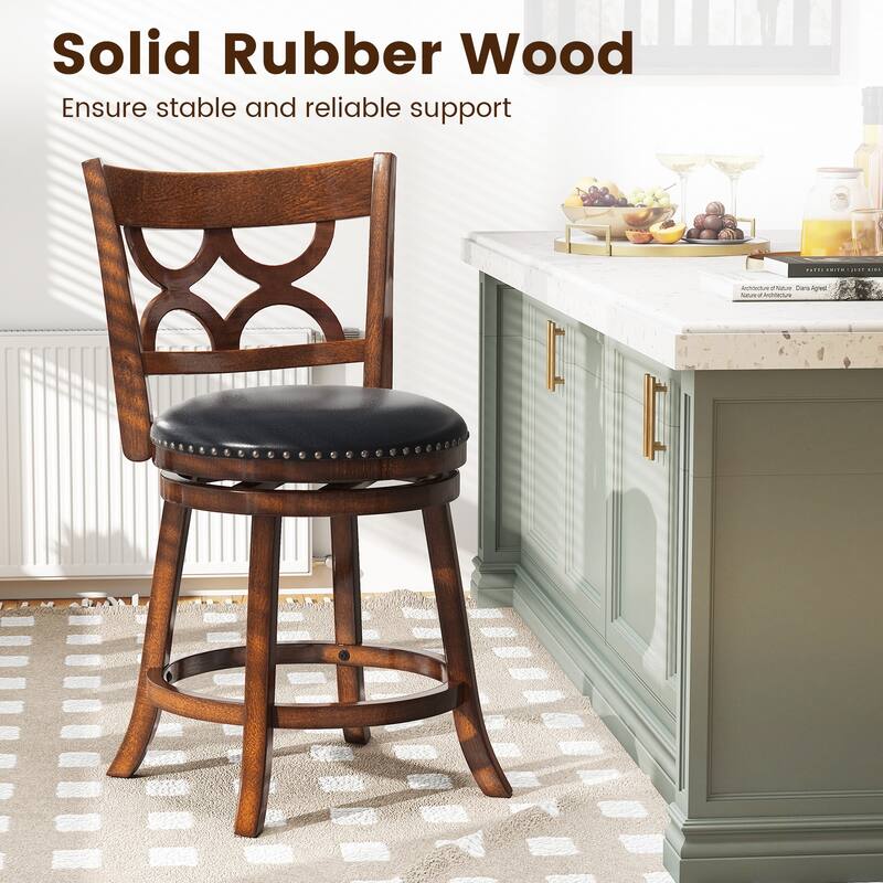 Gymax 26'' Counter Height Bar Stools Set of 4 w/Rubber Wood Frame