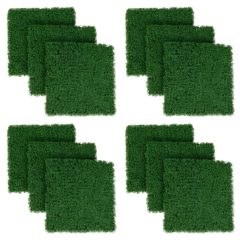 12PCS 20" x 20" Grass Wall Panels Backdrop Garden Privacy Fence Screen - Dark Green