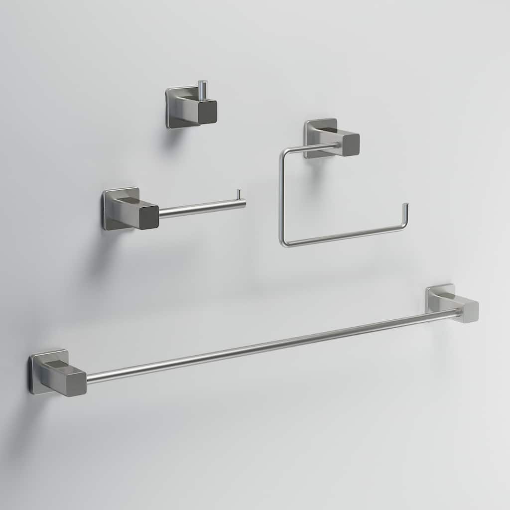 VIGO Meridian 4-Piece Bathroom Hardware Accessory Set with 24 in. Towel Bar, Toilet Paper Holder, Hand Towel Holder, Hook