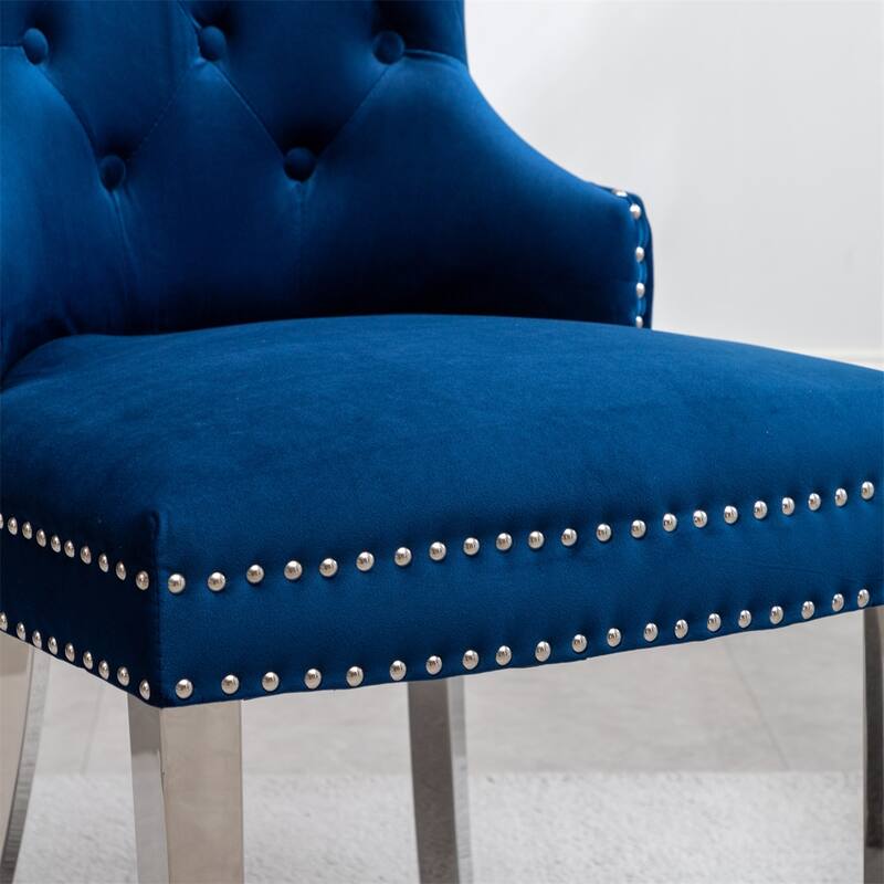 Tufted Velvet Chair with Nailhead Trim, Set of 2