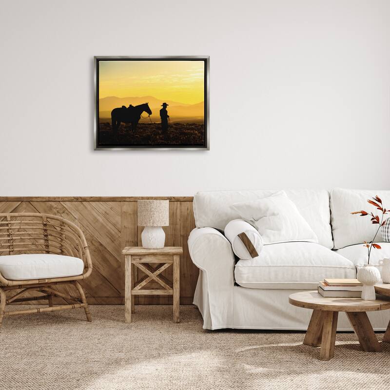 Stupell Cowboy Sunset Landscape Framed Floater Canvas Wall Art Design by PBurchettePhoto