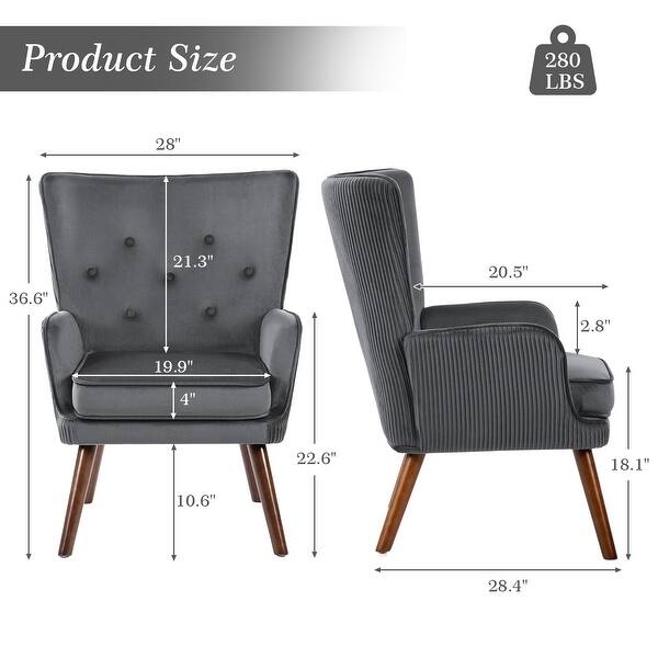 dimension image slide 5 of 6, Modern Upholstered Velvet Wingback Accent Arm Chair, Set of 2 - 36.6" H x 28" W x 28.4" D