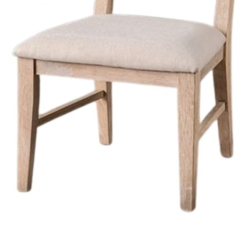 Ellon Side Dining Chair Set of 2, Distressed Natural Brown Wood, Beige Fabric
