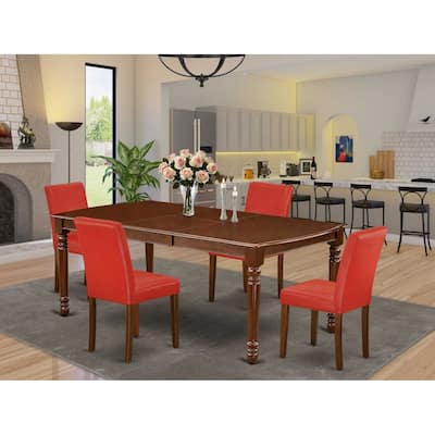 Rectangular Dining Set 5Pc Table W/ Leaf & 4 Parsons Chairs - Firebrick Red Finish