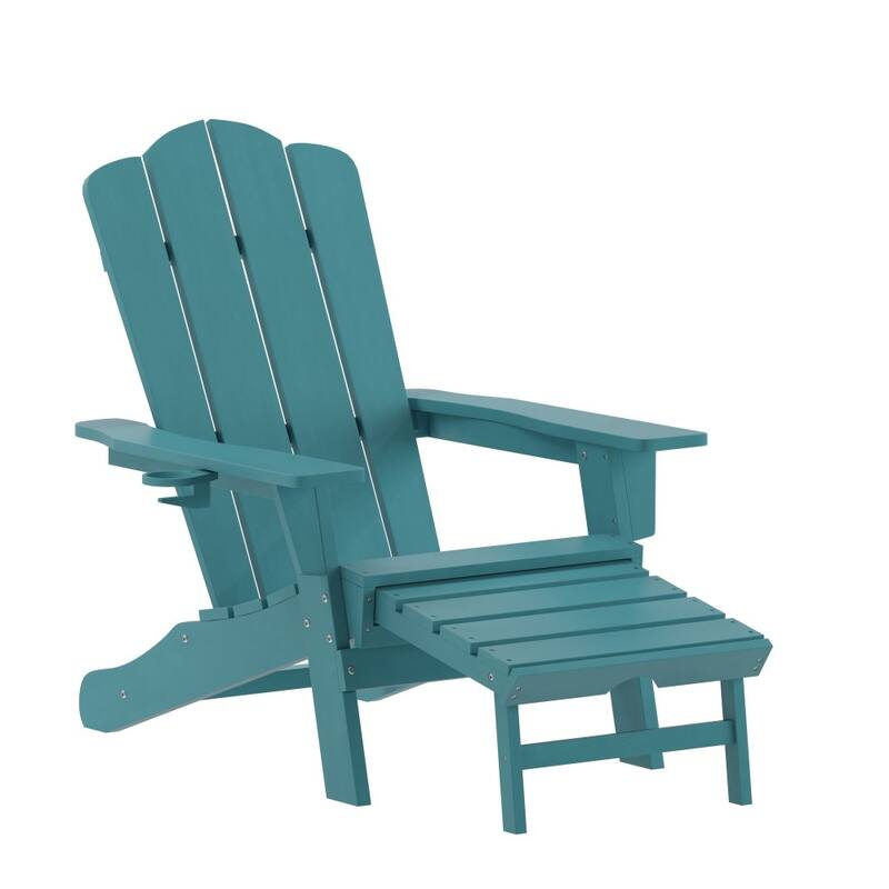 Commercial All-Weather Adirondack Chair with Pullout Ottoman & Cupholder
