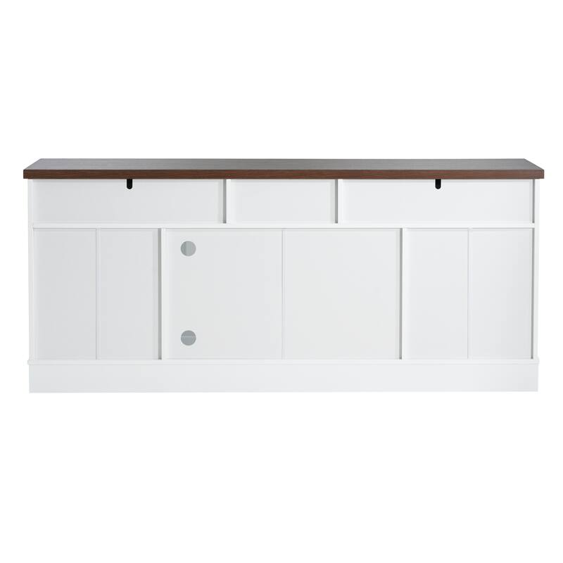 Roomfitters 67 Inch TV Stand with Glass Doors and Storage Drawers, Modern Entertainment Console with Adjustable Shelves