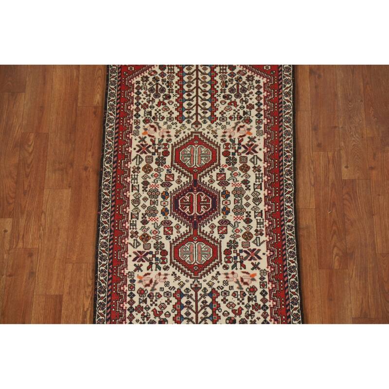 Geometric Abadeh Persian Vintage Runner Rug Handmade Wool Carpet - 2'0"x 4'9"