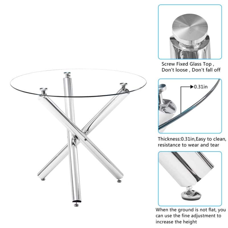 Modern Tempered Glass Table and Upholstered Chair 5-piece Dining Set
