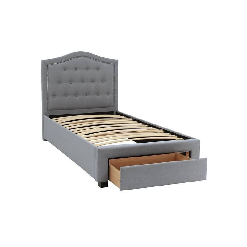 Twin Size Button-Tufted Arch Headboard Storage Bed with Storage Drawer