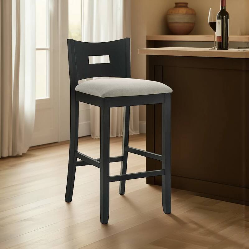 Ren Rubberword Bar Stool, Ivory Upholstered Counter Height Stool - Single - Fog/Matte Black - Bar Height