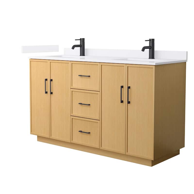 Wyndham Collection WCH7474-60D-QTZ-UNSMXX Elan TK 60" Free Standing - Light Oak / White Quartz Top / Matte Black