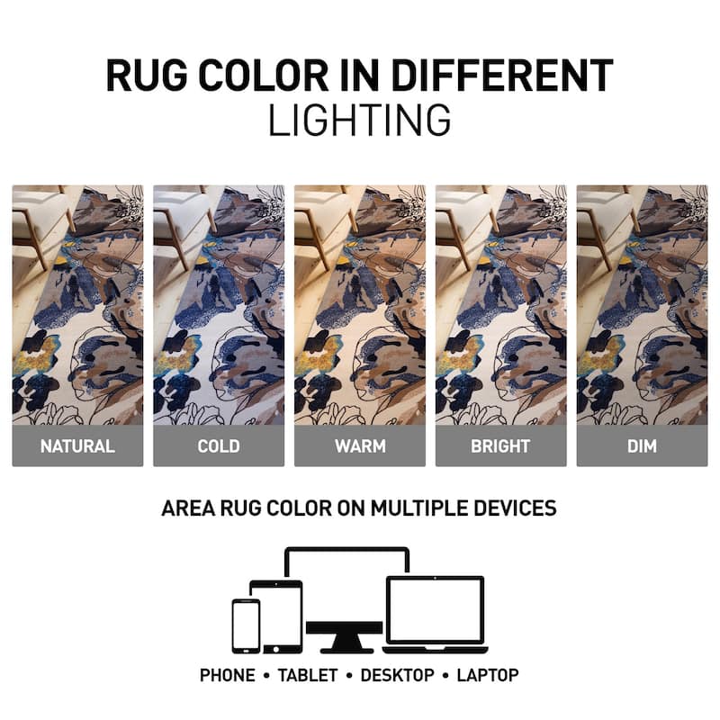 World Rug Gallery Modern Bright Flowers Non-Slip Area Rug Multi