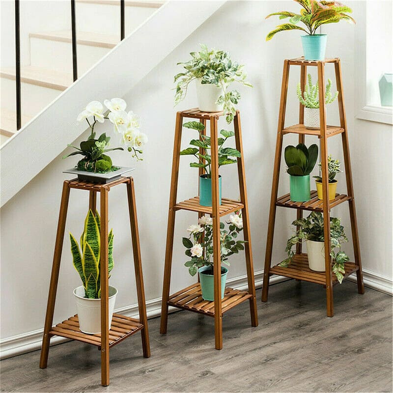 Wooden Flower Stand Plant Frame Balcony Multi-Tier Potted Shelving