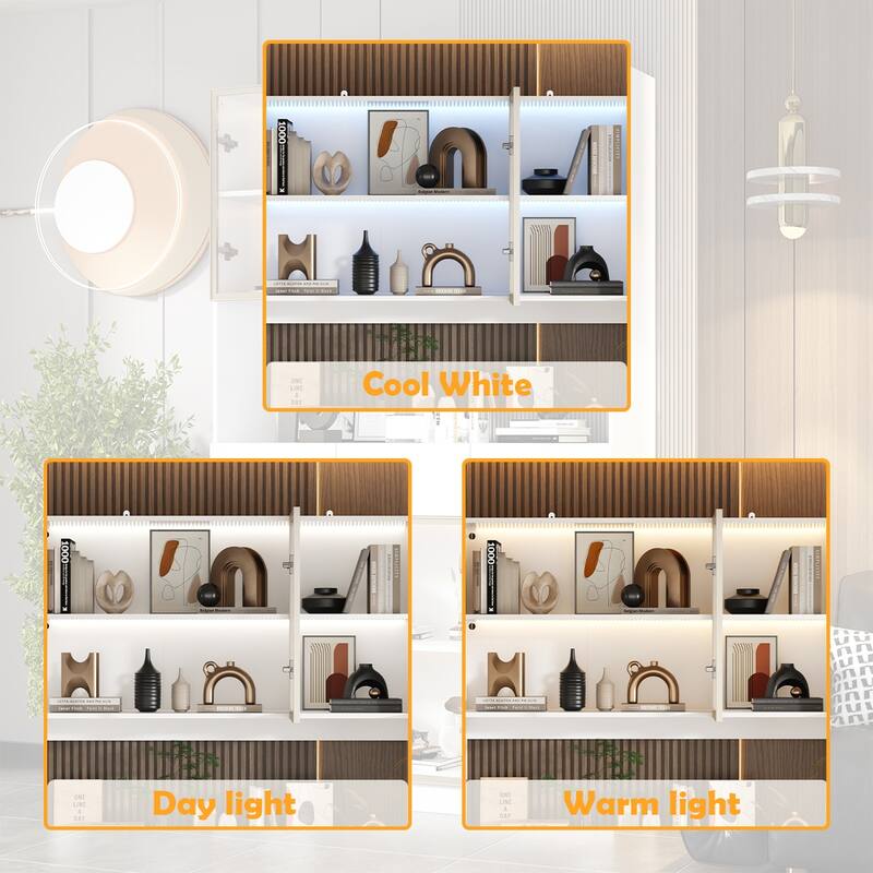 Tall Modular Display Storage Cabinet Bookcase w/Light Home Office
