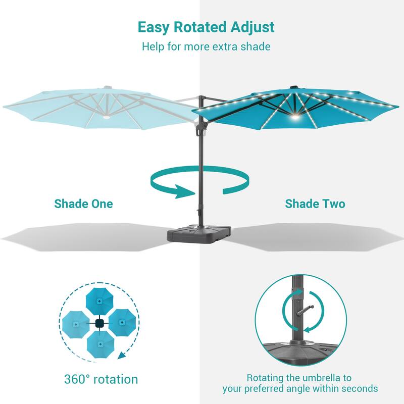 11FT Solar LED Patio Cantilever Umbrella With Resin Base by Bonosuki