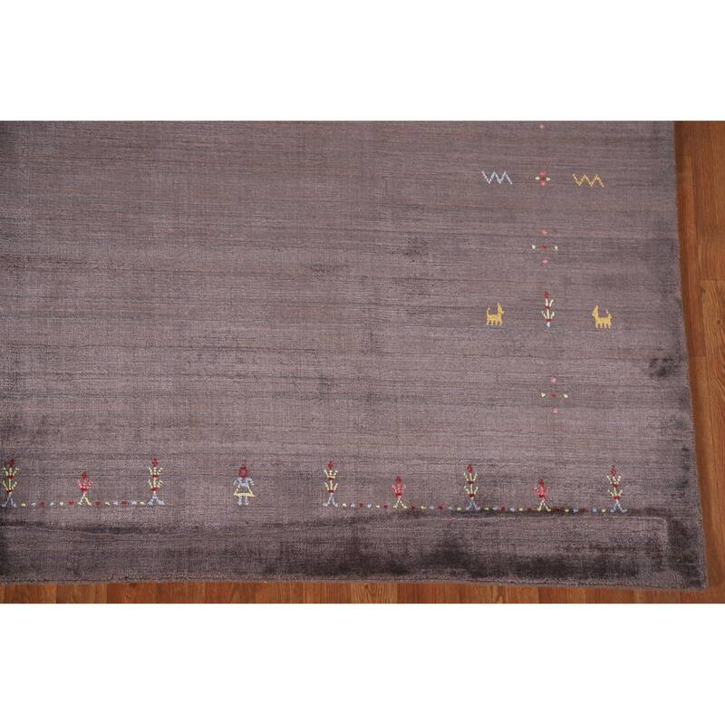 Brown Gabbeh Oriental Area Rug Handmade Wool Carpet - 8'1"x 9'10"