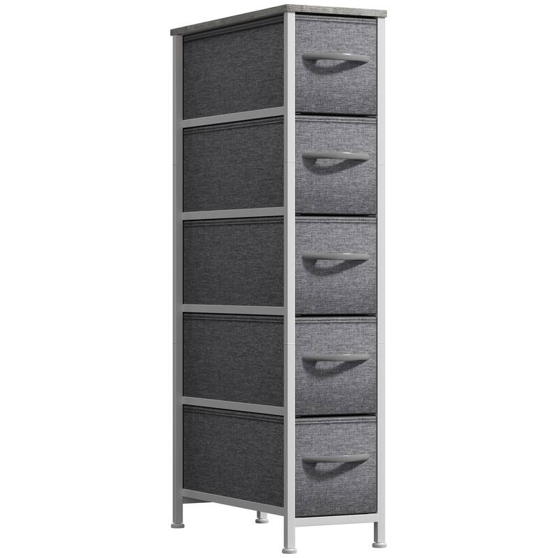 Sorbus Narrow Dresser with 5 Drawers - Vertical Slim Storage Chest of Drawers with Steel Frame, Wood Top & Easy Pull Fabric Bins