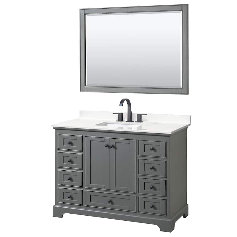Wyndham Collection WCS202048S-QTZ-US3M46 Deborah 48" Free Standing - Dark Gray / White Quartz Top / Matte Black