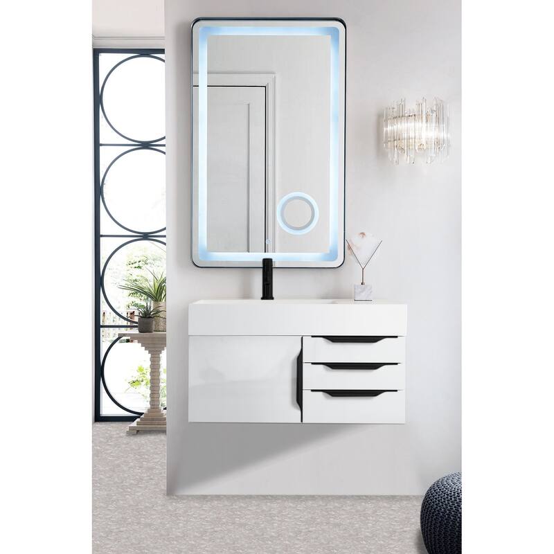 James Martin Vanities Mercer Island 36" Single Vanity, Glossy White with Matte Black Hardware
