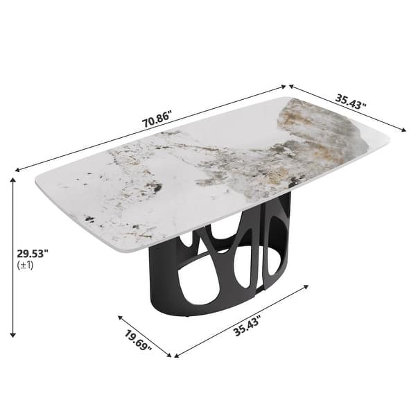 dimension image slide 5 of 6, Cuve Edge Rectangle Dining Table Kitchen Table, Slate Table Top With Blakc Metal Pedestal