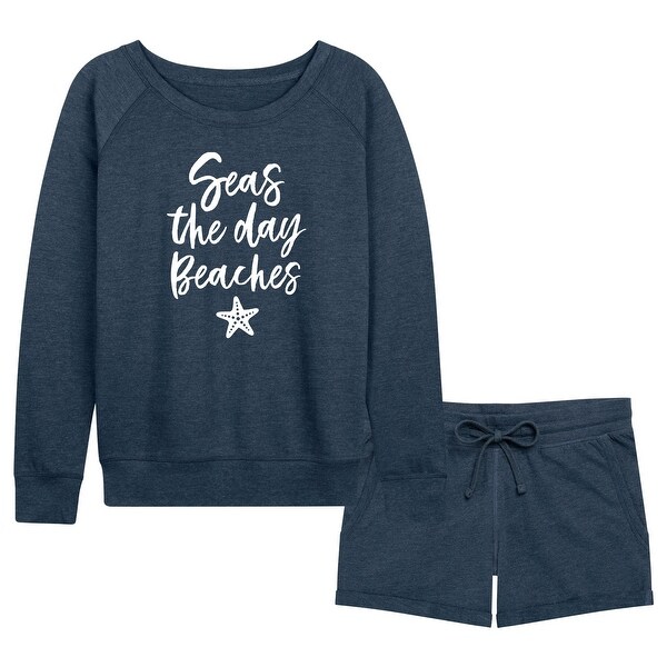 Seas The Day - Women's French Terry Shorts Set - Heather Indigo. Opens flyout.