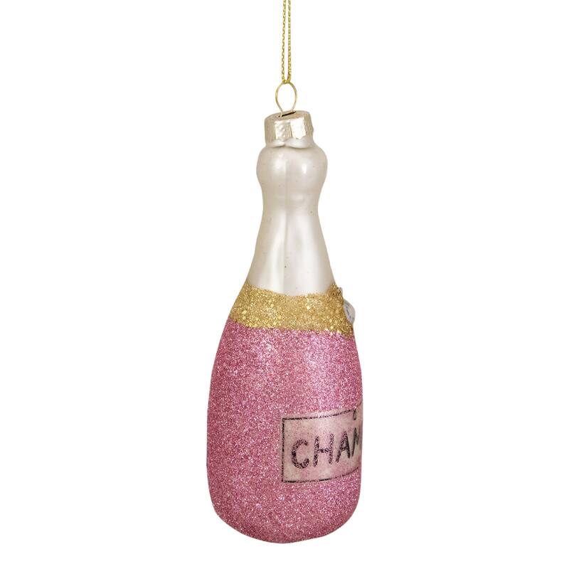 5.25" Pink Glittered "Cheers" Champagne Bottle Christmas Ornament