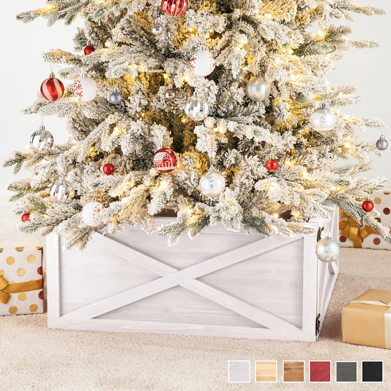 Glitzhome 22"L/26"L/32"L Handcrafted Wooden Christmas Tree Collars