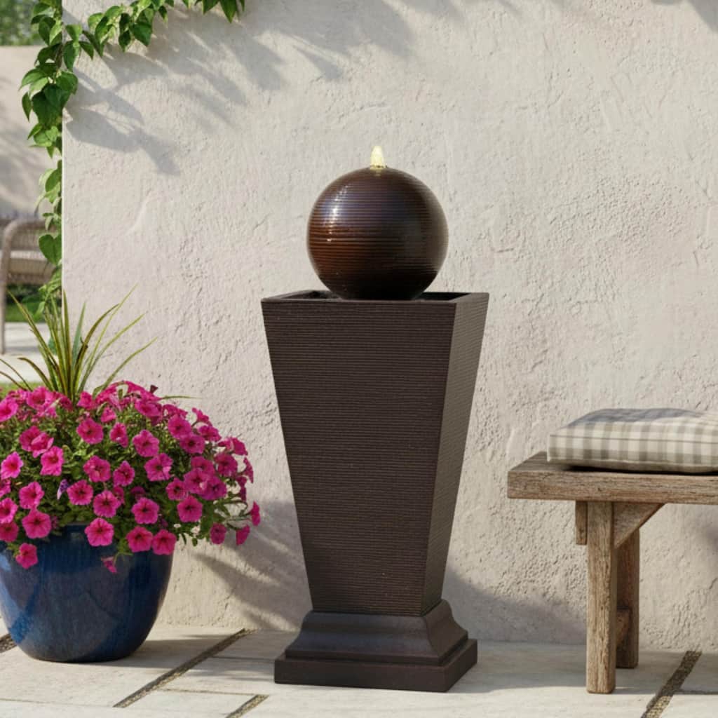 Christopher Knight Home - Glitzhome 35.5"H Cement Outdoor Waterfall Fountain With Pebbles, Pump, and LED Light