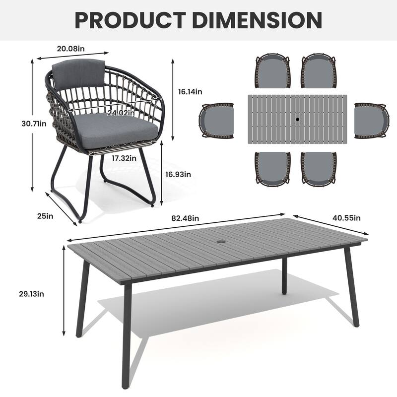 7/9-Piece Patio Dining Set Outdoor Aluminum Dining Table and PE Rattan Wicker Dining Chairs