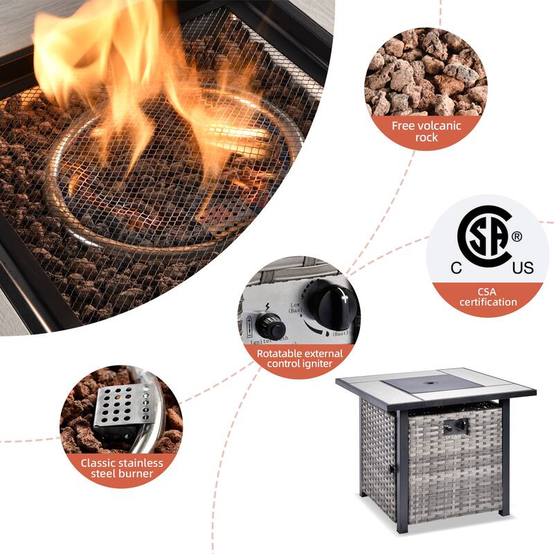 OVIOS 9-piece Patio Wicker Swivel Chair Set With 30" Fire Pit