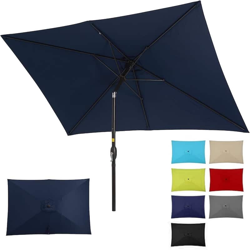 6.5 x 10 Ft Rectangular Patio Umbrella with Crank - Navy Blue