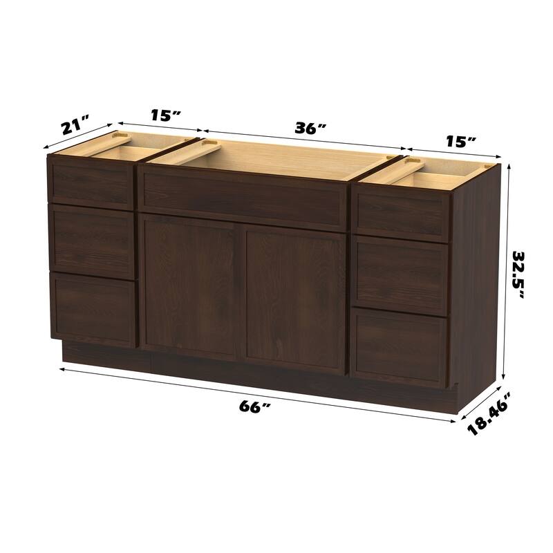 Vanity Art 69" Oak Freestanding Bathroom Vanity Cabinet without Top