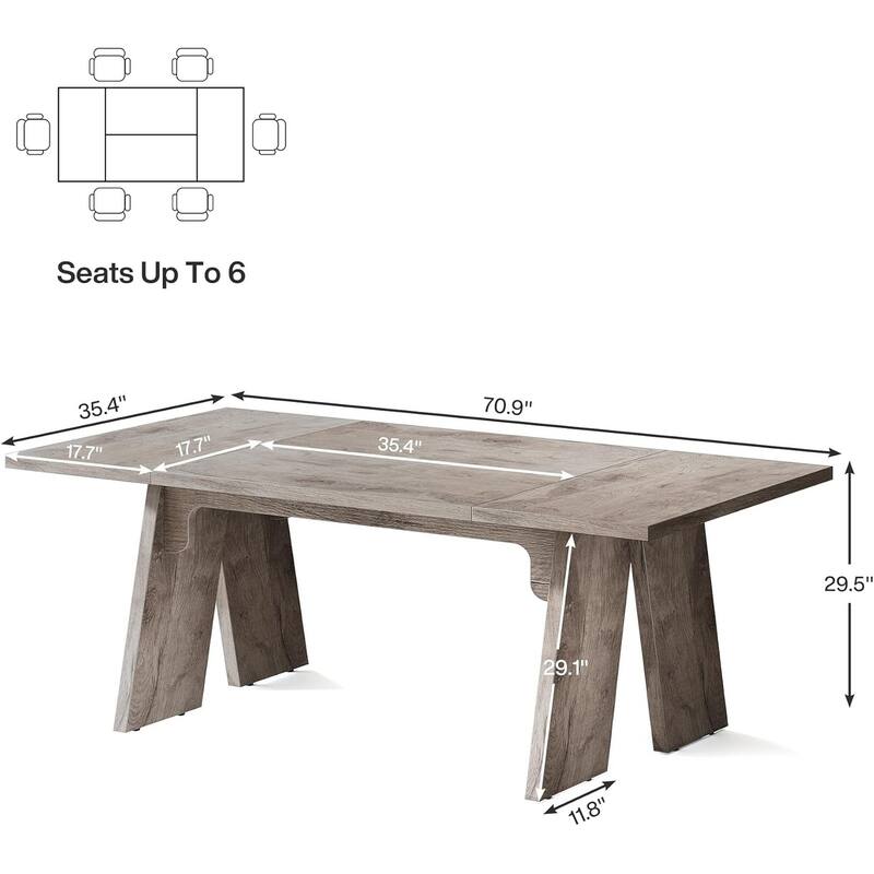 71 Inches Large Dining Table for 6 People with Solid Wood Legs for Kitchen