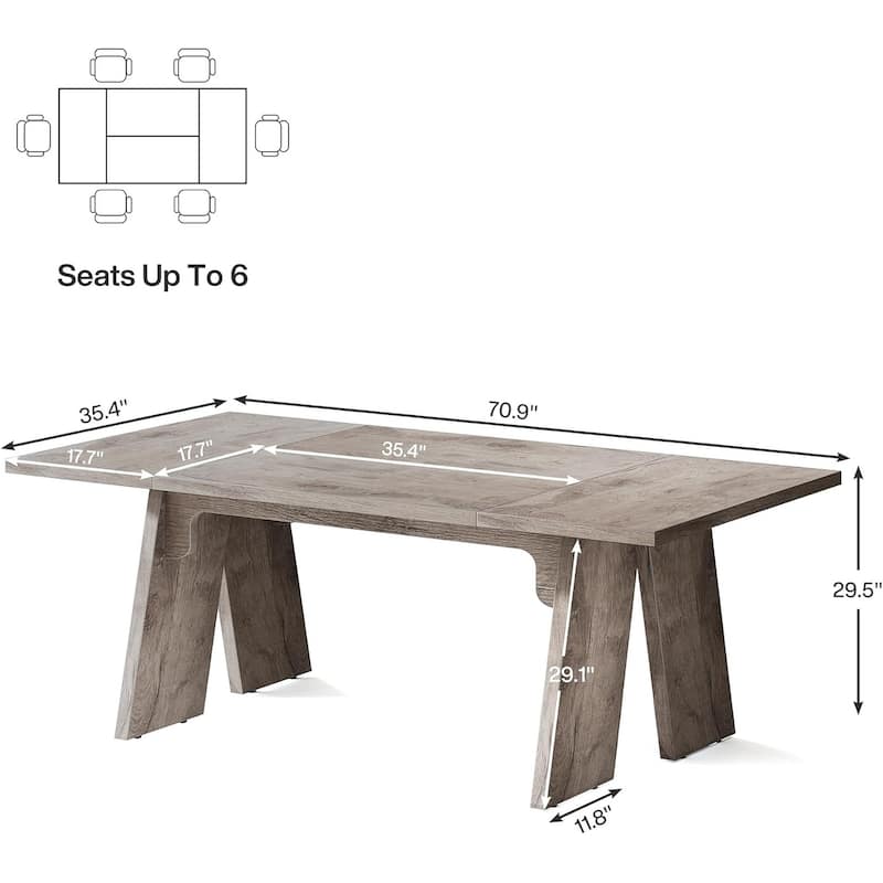 71 Inches Large Farmhouse Dining Table for 6 People