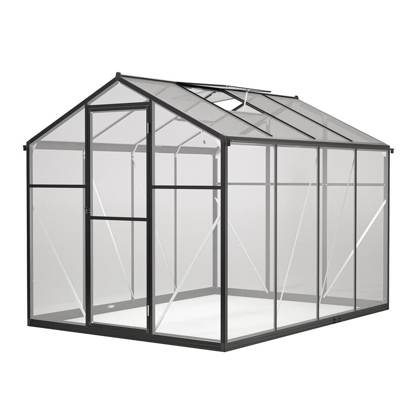 6x8 FT Greenhouse, Polycarbonate Greenhouse with Quick Setup Structure and Roof Vent, Aluminum Large Walk-in Greenhouse