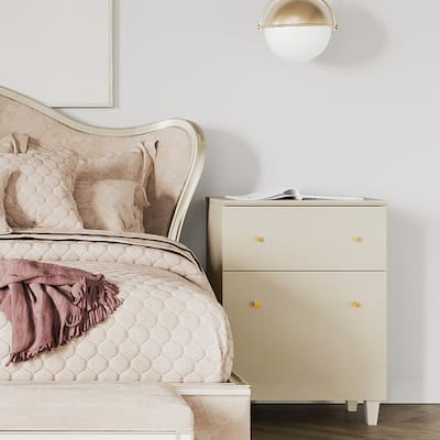 Bedroom Night Stand Bedside Table with Drawer and Cabinet, 32.4"H