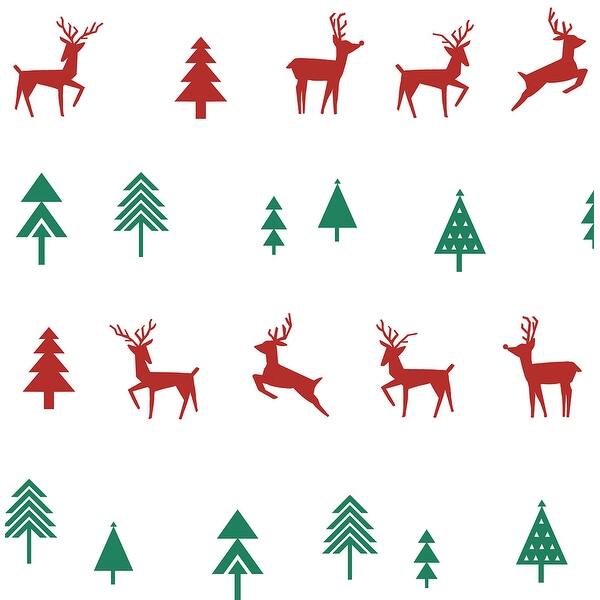 slide 2 of 6, NextWall Run, Run Reindeer Peel and Stick Wallpaper - 20.5 in. W x 18 ft. L 20.5 in. W x 18 ft. L - Red & Green