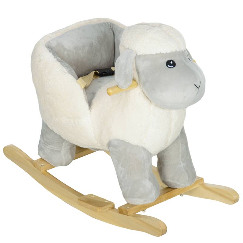 Baby Rocking Horse Sheep, Plush Lamb Rocker, Rocking Animal with Seat Belt, Sounds & Pedals for Kids 1-3 Years, Gray - Gray