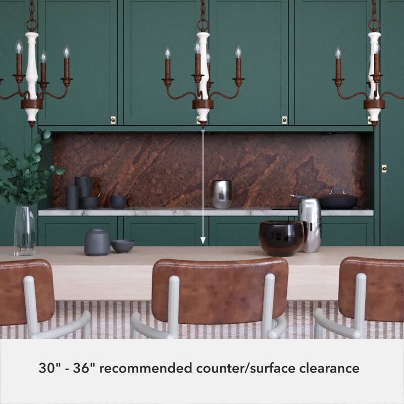 Hunter Teren 4-Light Chandelier - Island, Dining Room, Entry - Candle, Vintage, French Country, Farmhouse