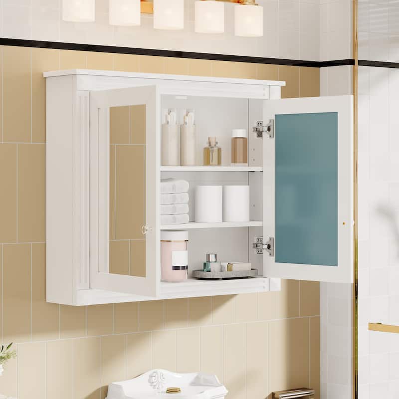 36" x 28" Medicine Cabinet, Wall Mounted Bathroom Storage Cabinet, Modern Bathroom Wall Cabinet with 2 Mirrors