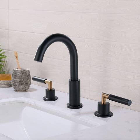 Luxury 2 Long Handles Bathroom Sink Faucet Widespread In Gold / Black