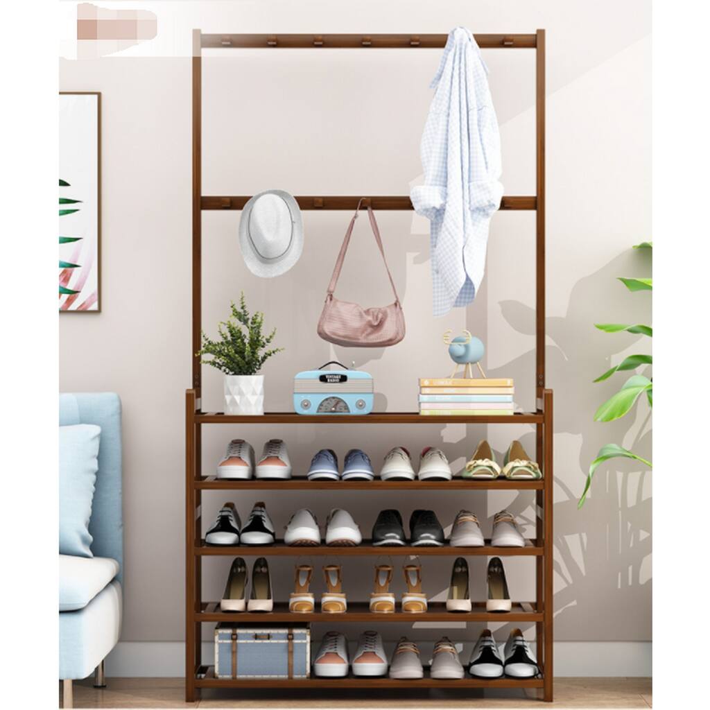 70 in x 35 in x 9 in Bamboo Hall Tree with Shoe Storage Rack - 1pc