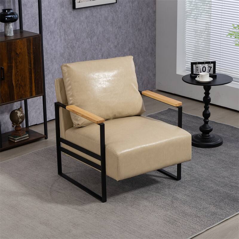 Leather Accent Chair with Metal Frame for Living Room
