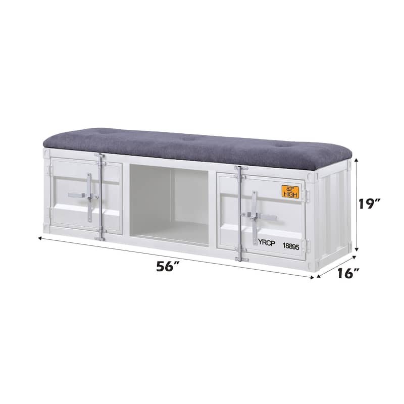 Gray Fabric and Blue Finish Bench W/Storage