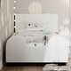 preview thumbnail 1 of 32, Twin Size Upholstered Platform Bed with Guardrail and Headboard,Modern Style Wood Bed White